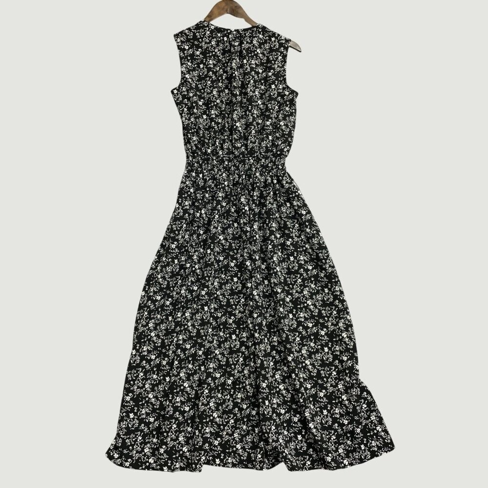 Uniqlo Sleeveless Black & White Floral Midi Dress Polyester M0076 - Picture 2 of 11